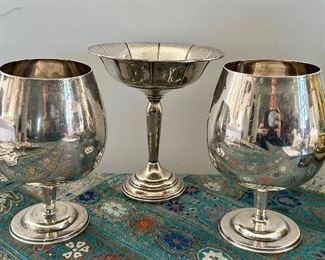 Sterling Silver Compote & (2) Brandy Glasses