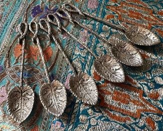 (6) Sterling Silver Leaf Demitasse Spoons