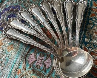 (8) Monogrammed Sterling Silver Soup Spoons