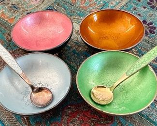 (4) Sterling Silver & Enamel Salt Set