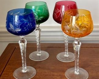 (4) Czech Bohemian Cut to Clear Crystal Wine Glasses
