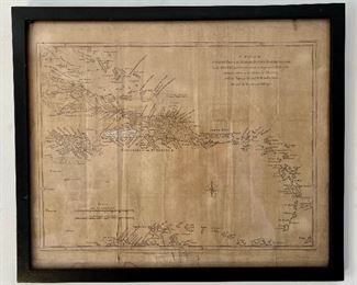 Framed Map of the English, French, Spanish, Dutch & Danish Islands