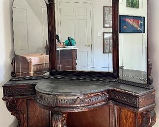 Extraordinary Corner Vanity with Beveled Mirror