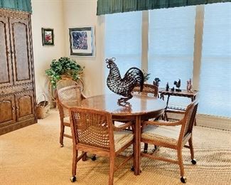 Drexel oak game table with leaf, seats need recovering 