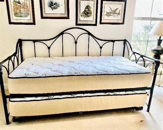 Bronze Patinated iron daybed with pop up trundle, twin mattresses sold separately 