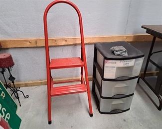 step ladder and 3 drawer cart