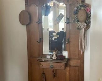 Antique Hall Tree with Mirror 