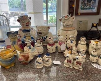 Vintage Shawnee Cookie Jars, Creamers, Pitchers, and salt and pepper shakers