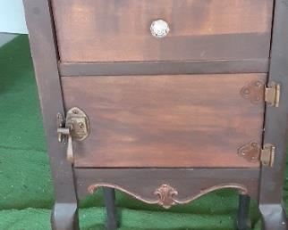 Antique tobaccco stand.  Metal tray inside. 