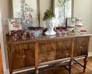 Beautiful Antique Buffet/ Vintage glassware