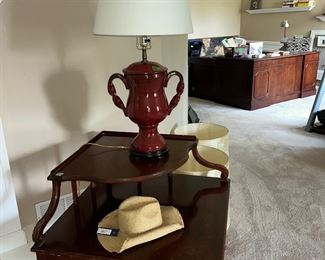 Vintage corner table, newer lamp