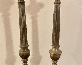Pair of altar candlesticks with Jesus and Mary faces on base