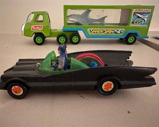 Batmobile 1973 Friction Toy with both Batman and Robin on board