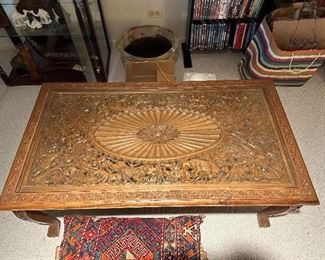 Absolutely Beautiful Hand Carved Coffee Table with Glass Top