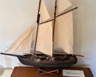 Vintage Wood Sailing Ship with Wood Stand