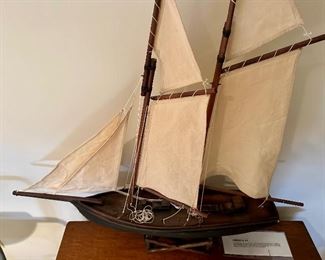 Vintage Wood Sailing Ship with Wood Stand