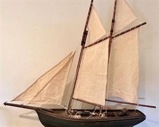 Vintage Wood Sailing Ship with Wood Stand