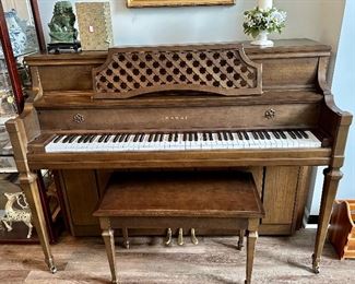 Piano by Kawai - btw the top comes off to give it the same rich sound as a baby grand, but without hogging all the space!  Made in Japan, Circa 1980's Model 202-M