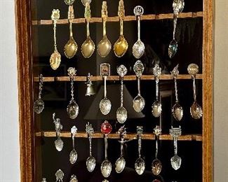 Collection of Souvenir Spoons and Display Case