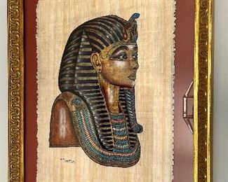 A gorgeous framed King Tut on Papyrus Paper by Samy