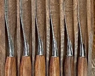 Mid-Century Modern Set of 6 Knives and Wood Storage 