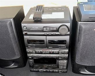Sony FH-C5X Stereo: Dual Cassette, 5 CD Changers, AM/FM and 2 Bookshelf Speakers.  Rare Find.