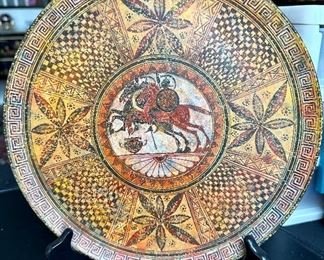 Beautiful hand painted and carved display plate. Copy of Hand-Painted Plate by N. Lyringes.  Geometric Period 800 BC.
