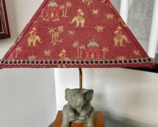 Very cute Baby Elephant Lamp with wood base and Elephant Motif Lamp Shade
