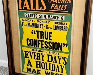 Original Vintage Poster for Chagrin Falls Movie House featuring True Confessions and Every Day's A Holiday.