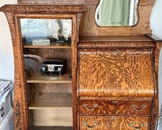 Really awesome antique Combination Secretary and Display Cabinet with Glass Door and Mirror.