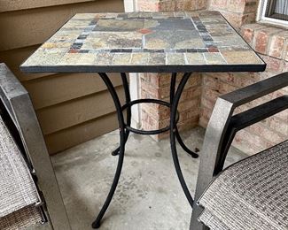 Stone Mosaic Top Table with Wrought Iron Base.  24" Square Top,  