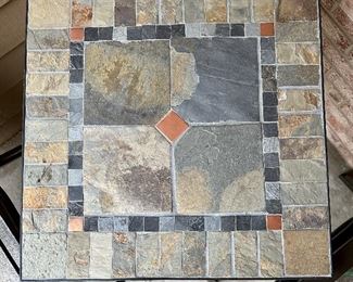 Stone Mosaic Top Table with Wrought Iron Base.  24" Square Top,  