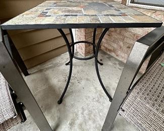 Stone Mosaic Top Table with Wrought Iron Base.  24" Square Top,  