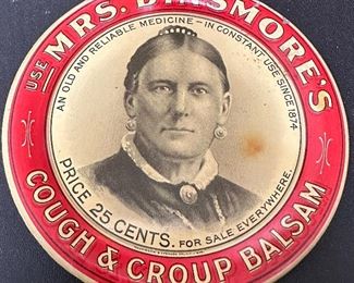 This is an Advertising Metal Plate  for Mrs. Dinsmore's Cough and Croup Balsam...  