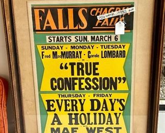 Original Vintage Poster for Chagrin Falls Movie House featuring True Confessions and Every Day's A Holiday.