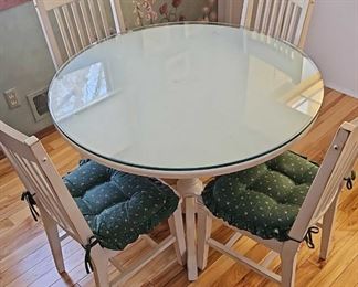 Round Wooden Glass Topped Kitchen Table And 4 Chairs