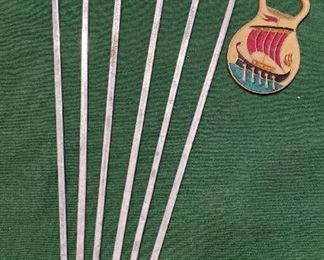 Vintage Medallion Shish Kebab SkewersSet Of 6 And Vikings Ship Bottle Opener