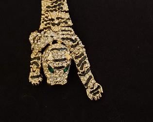 Pave' Rhinestone  Tiger Articulated Gold Tone Bracelet