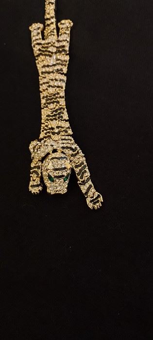 Pave' Rhinestone  Tiger Articulated Gold Tone Bracelet