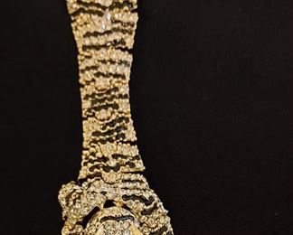 Pave' Rhinestone  Tiger Articulated Gold Tone Bracelet