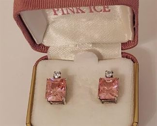 Pair of Sterling Silver Pink Ice Earrings