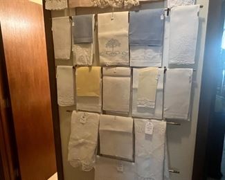A wall of lien hand towels
New, vintage, antique
Linen pillow shams both Full and King