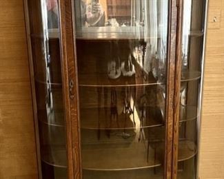 Vintage Victorian Oak Curio w/ Rounded Glass Front