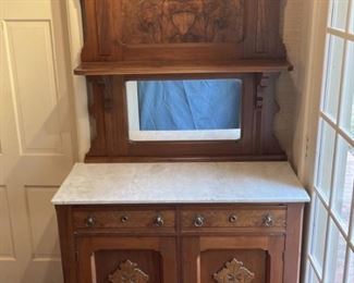 Antique Victorian Buffet Server w/ Marble Surface