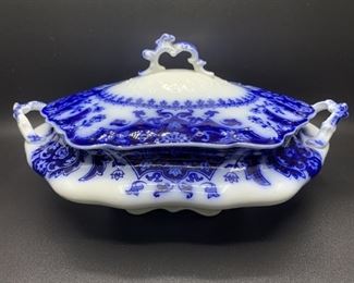 Antique Johnson Bros. Flow Blue Covered Casserole