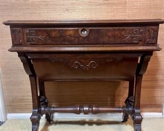 Antique Leather Top Burled Mahogany Writing Desk
