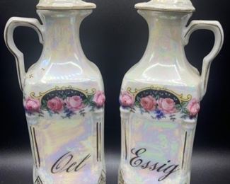 (2) Vtg. Porcelain: Oil & Vinegar Cruets, 4/5