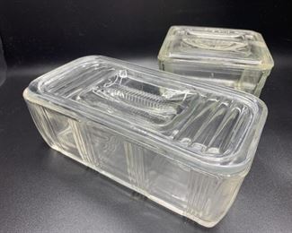 (2) Vtg. Clear Depression Glass Refrigerator Boxes