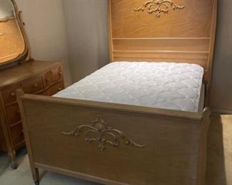 Vintage Full Size Maple Bed on Casters