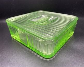Vtg. Vaseline Glass Refrigerator Dish